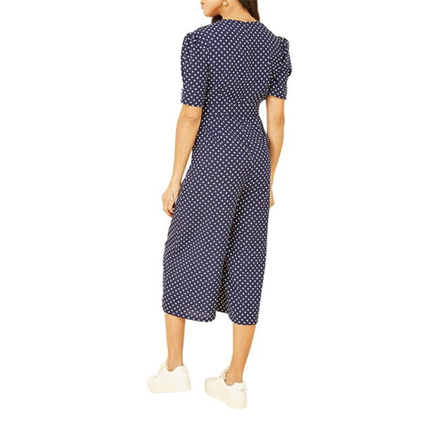 Yumi Yumi Navy Spot Print Retro Culotte Jumpsuit