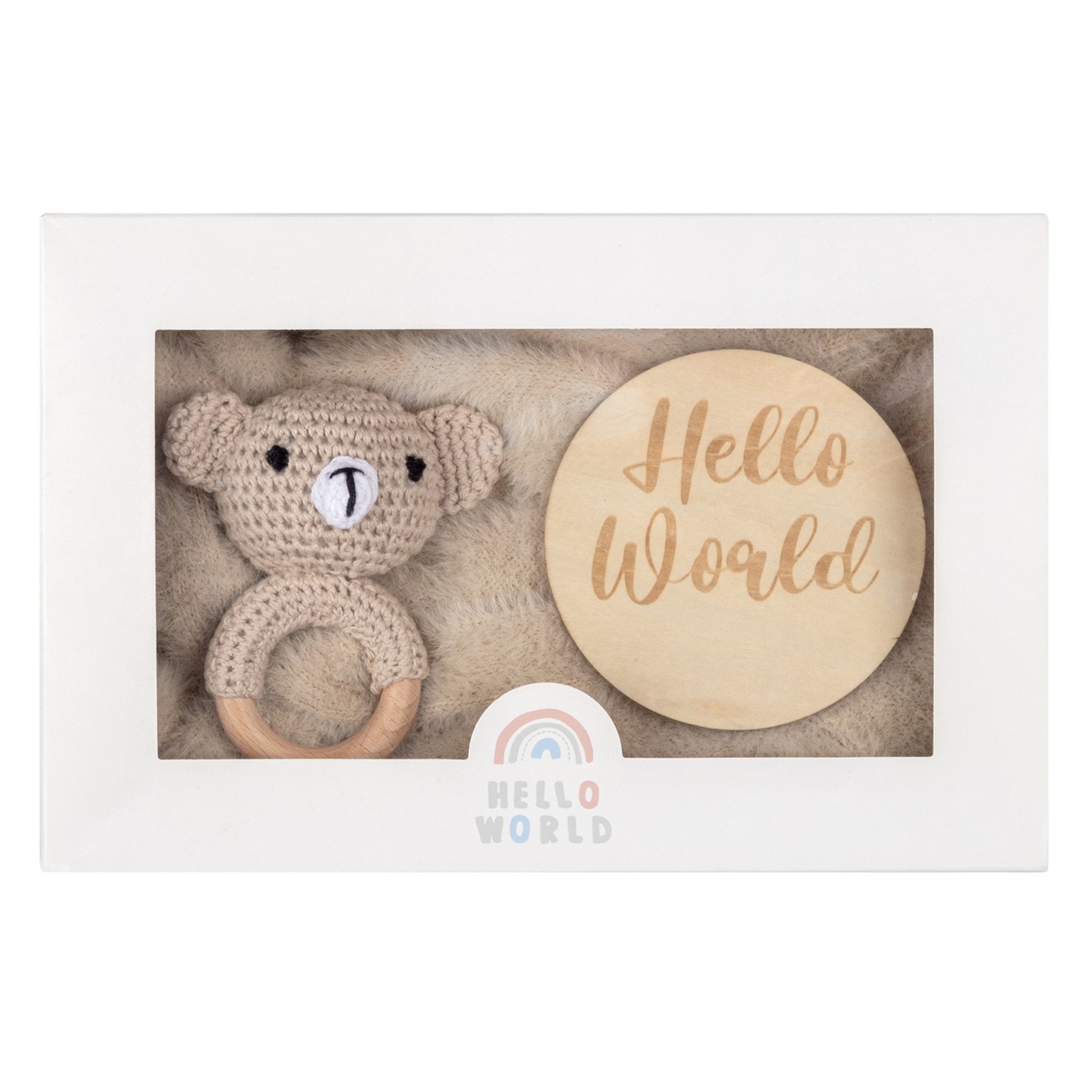 Hello World Boy Bear Romper and Rattle Gift bebelus