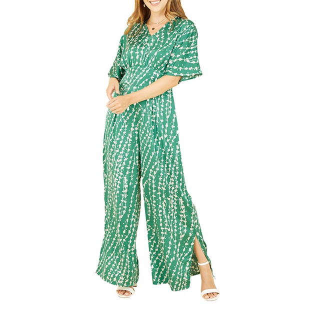 Yumi Yumi Green Abstract Print Kimono Jumpsuit