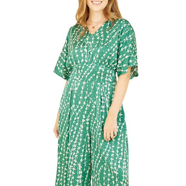 Yumi Yumi Green Abstract Print Kimono Jumpsuit