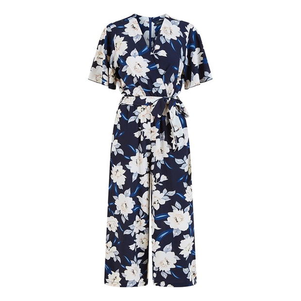 Mela London Mela London Navy Floral Jumpsuit With Angel Sleeves