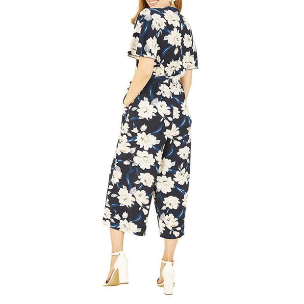 Mela London Mela London Navy Floral Jumpsuit With Angel Sleeves