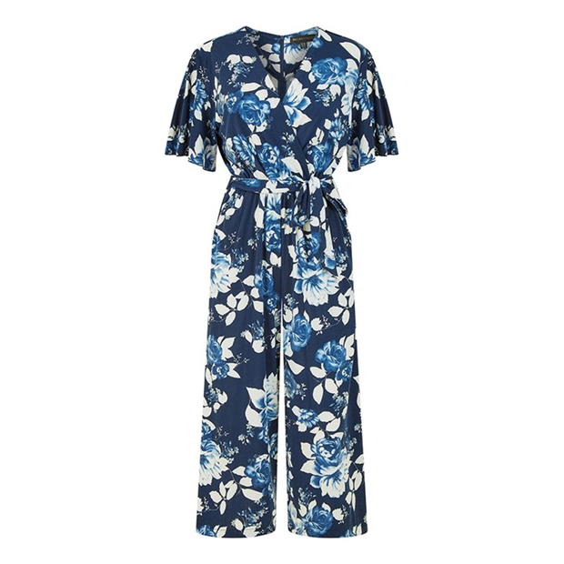 Mela London Mela London Navy Rose Jumpsuit With Angel Sleeves