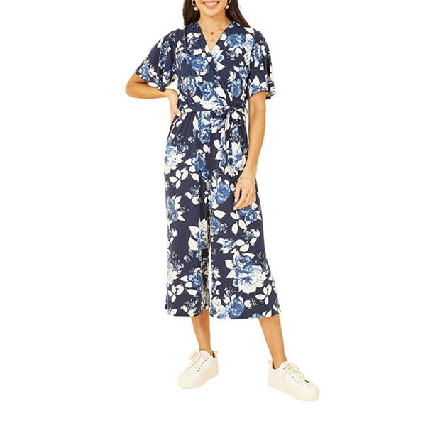 Mela London Mela London Navy Rose Jumpsuit With Angel Sleeves