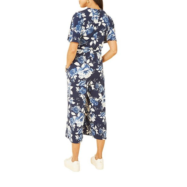 Mela London Mela London Navy Rose Jumpsuit With Angel Sleeves