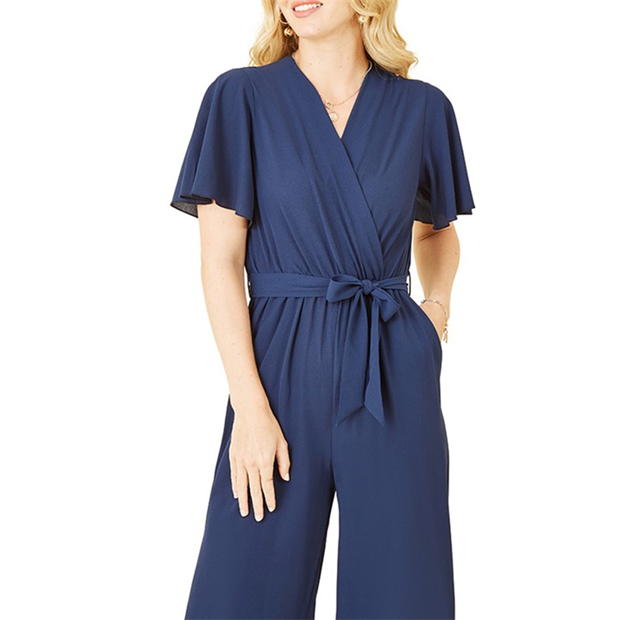 Mela London Mela London Navy Wrap Jumpsuit With Angel Sleeves