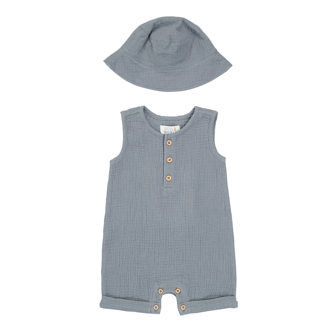 Hello World Boy 2 Piece Romper and Bucket Hat bebelus