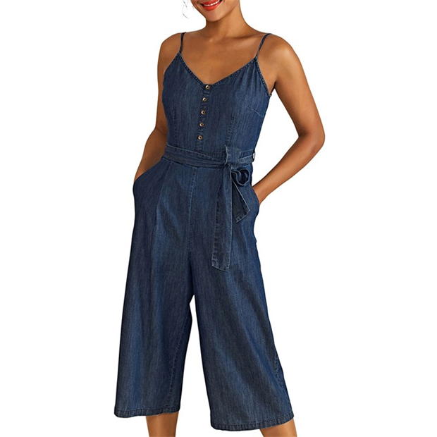 Yumi Yumi Blue Cotton Denim Jumpsuit