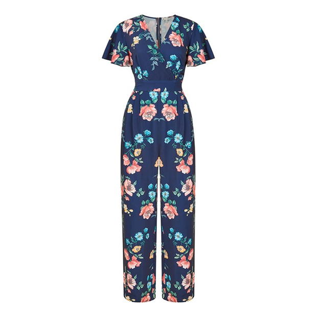 Yumi Yumi Navy Floral Angel Sleeve Jumpsuit