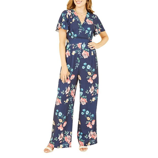 Yumi Yumi Navy Floral Angel Sleeve Jumpsuit