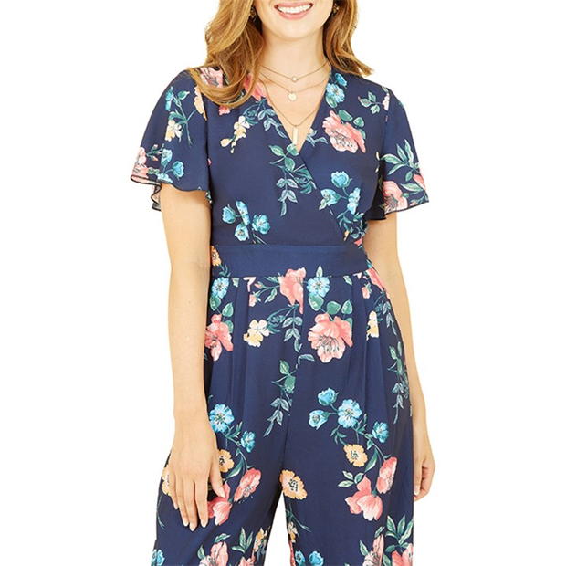 Yumi Yumi Navy Floral Angel Sleeve Jumpsuit