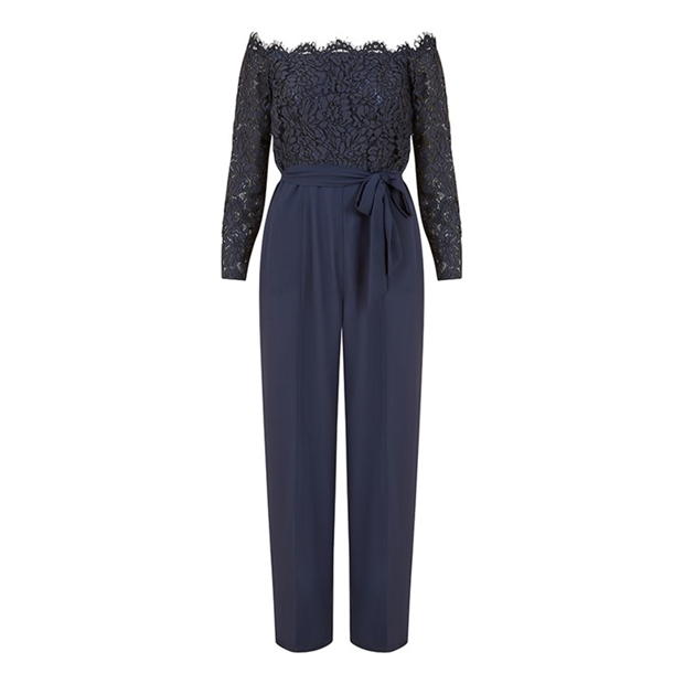 Yumi Yumi Navy Lace Bardot three quarterSleeve Jumpsuit