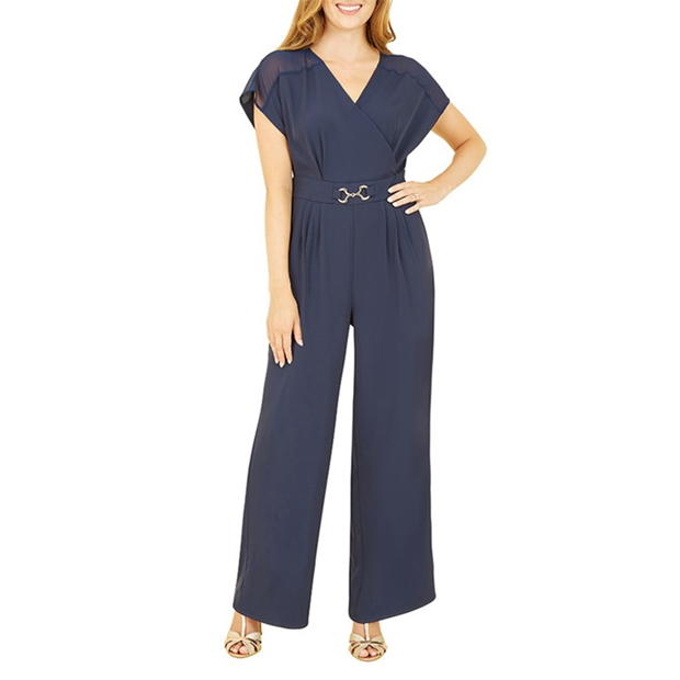 Yumi Yumi Navy Wrap Jumpsuit With Mesh Panel