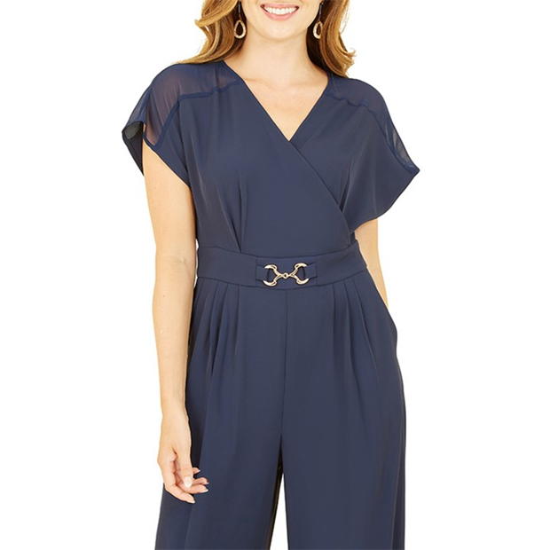 Yumi Yumi Navy Wrap Jumpsuit With Mesh Panel