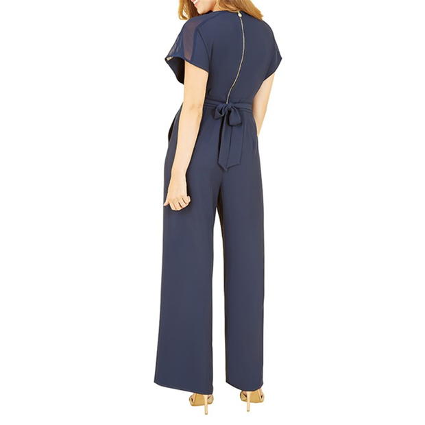 Yumi Yumi Navy Wrap Jumpsuit With Mesh Panel