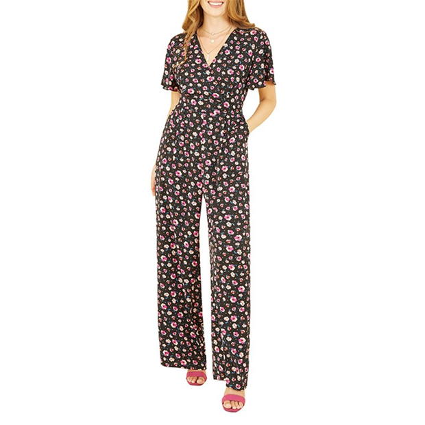 Yumi Yumi Black Floral Angel Sleeve Jumpsuit