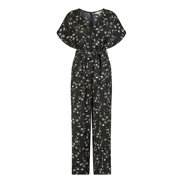 Yumi Yumi Black Pebble Print Satin Jumpsuit