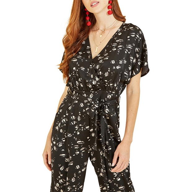 Yumi Yumi Black Pebble Print Satin Jumpsuit