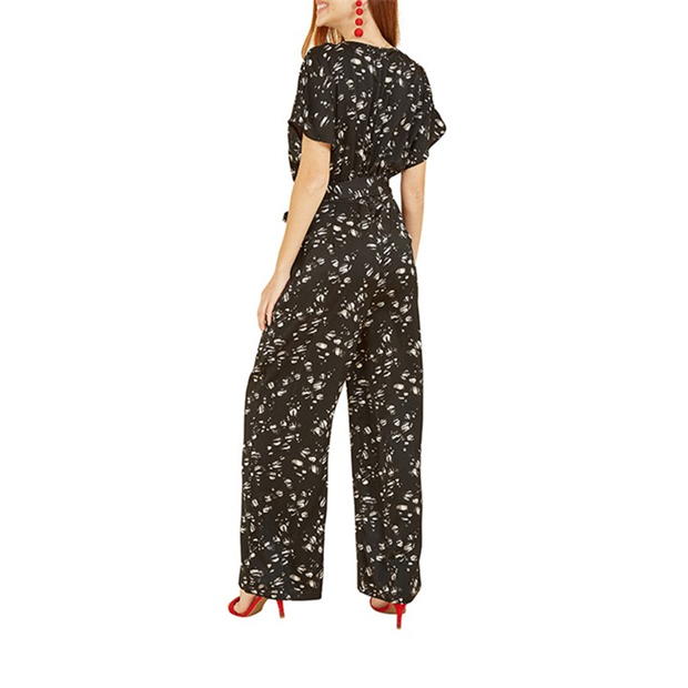 Yumi Yumi Black Pebble Print Satin Jumpsuit