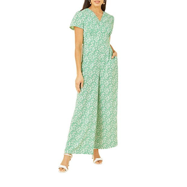 Yumi Yumi Green Ditsy Floral Wrap Jumpsuit