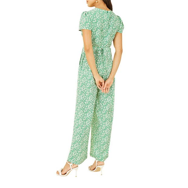 Yumi Yumi Green Ditsy Floral Wrap Jumpsuit