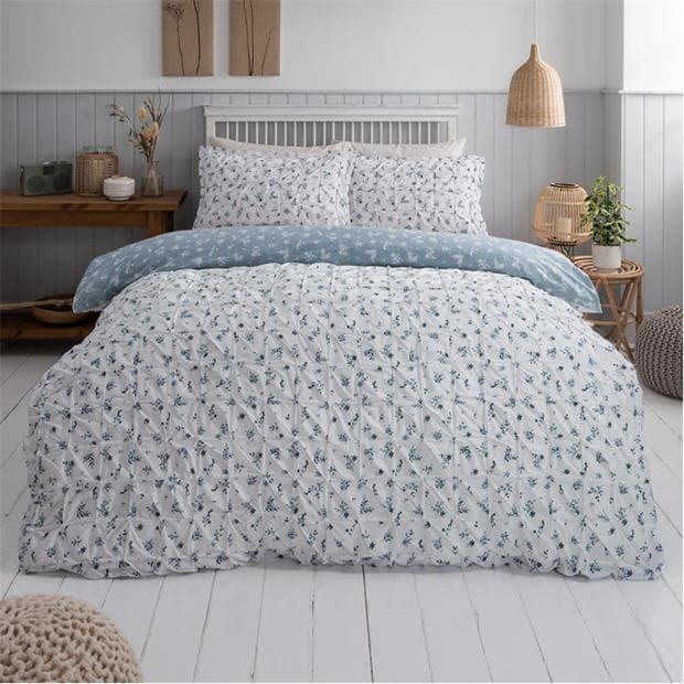 Homelife Printed Rouched Pleat Ditsy Leaves Duvet Set