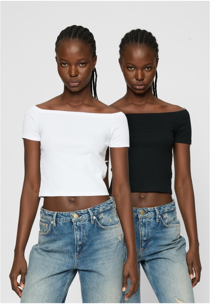 Tricou Organic Off Shoulder Rib 2-Pack dama Urban Classics