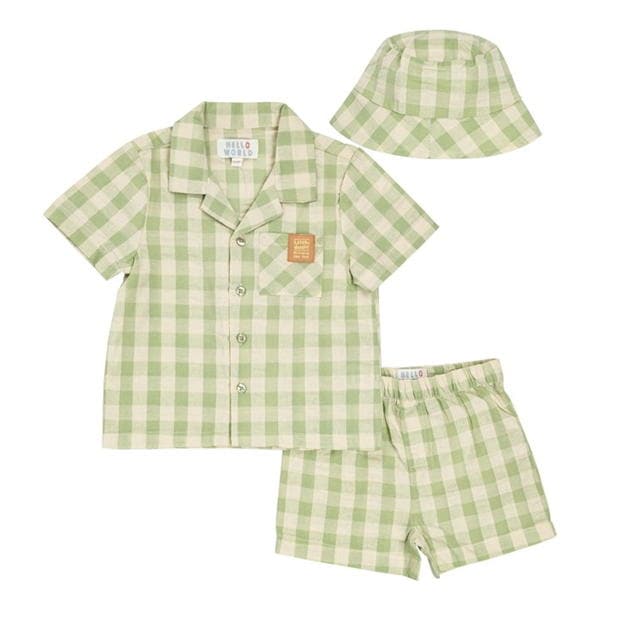 Hello World Boy 3 Piece Gingham Set bebelus