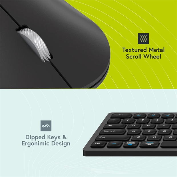 Styletech Silent Multi-Mode Bluetooth Wireless Mouse and Keyboard Bundle for PC & Mac - Black