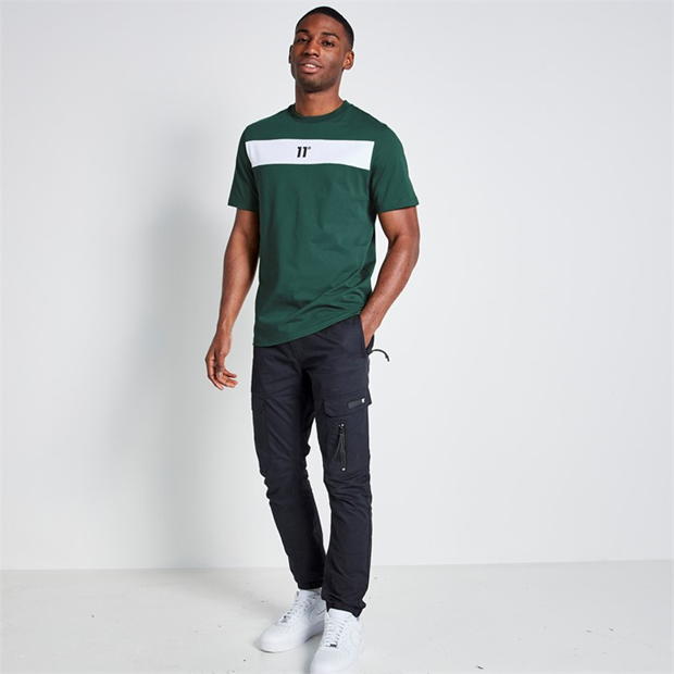 Camasa 11 Degrees and Sew Panelled T- - Darkest Spruce Green / White