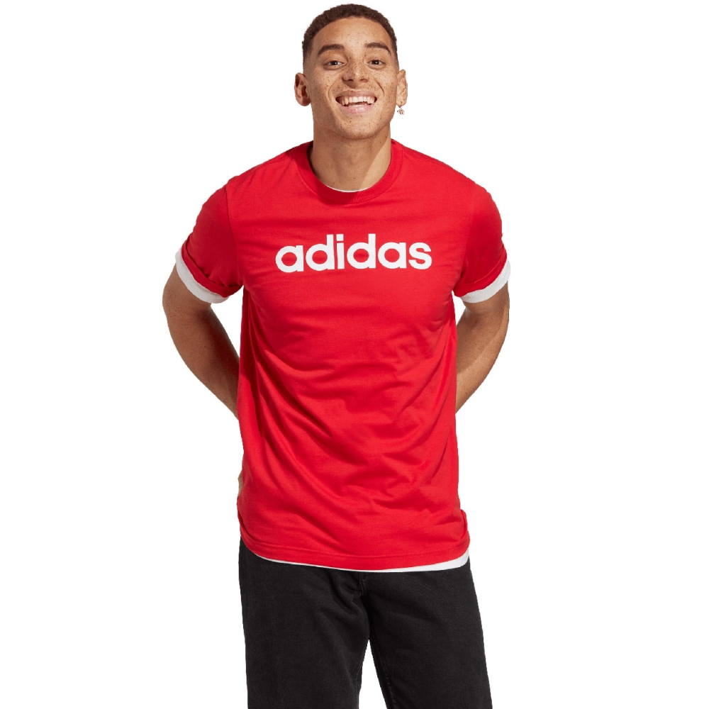 Camasa Men's T- adidas Essentials Single Jersey Linear Embroidered Logo Red IC9278