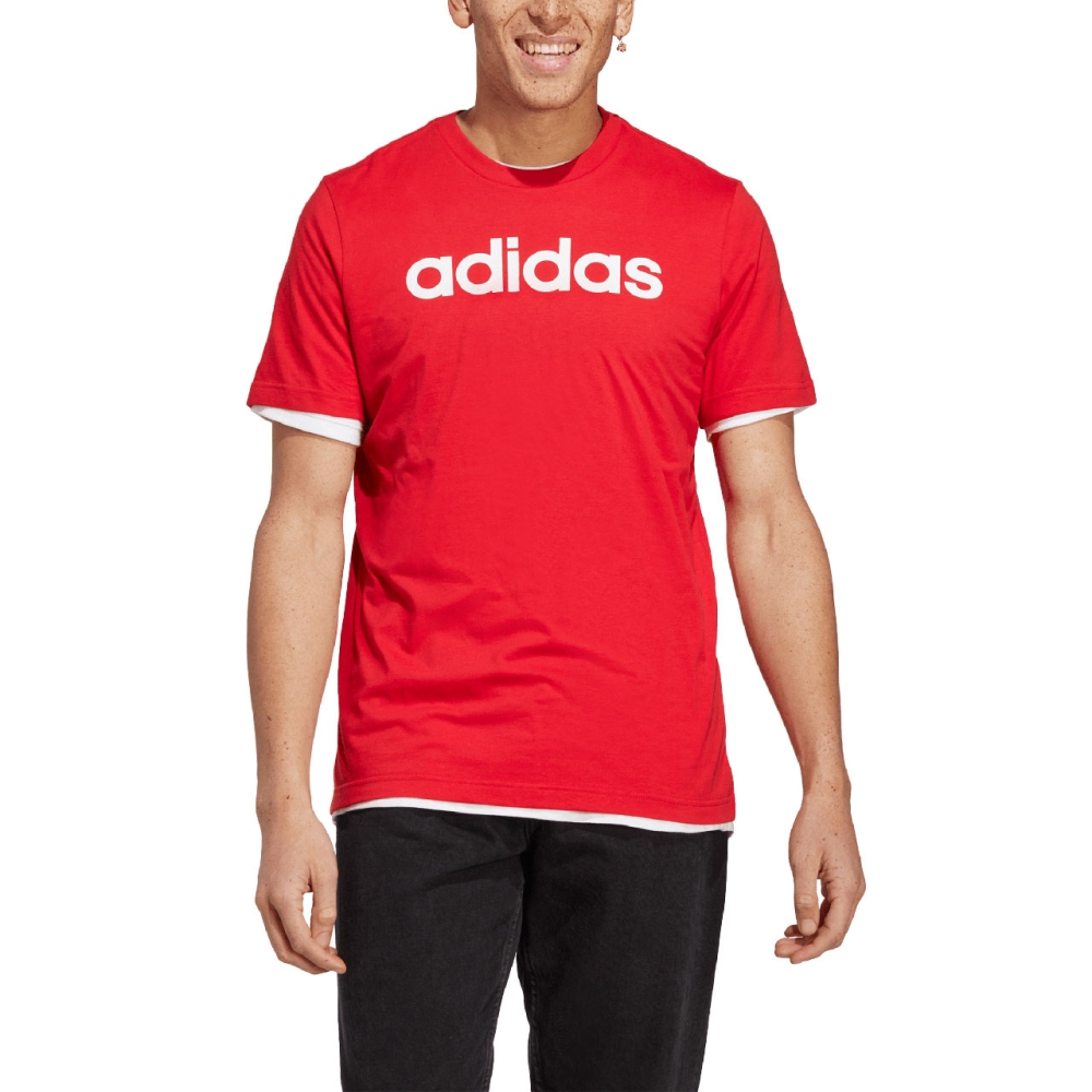 Camasa Men's T- adidas Essentials Single Jersey Linear Embroidered Logo Red IC9278