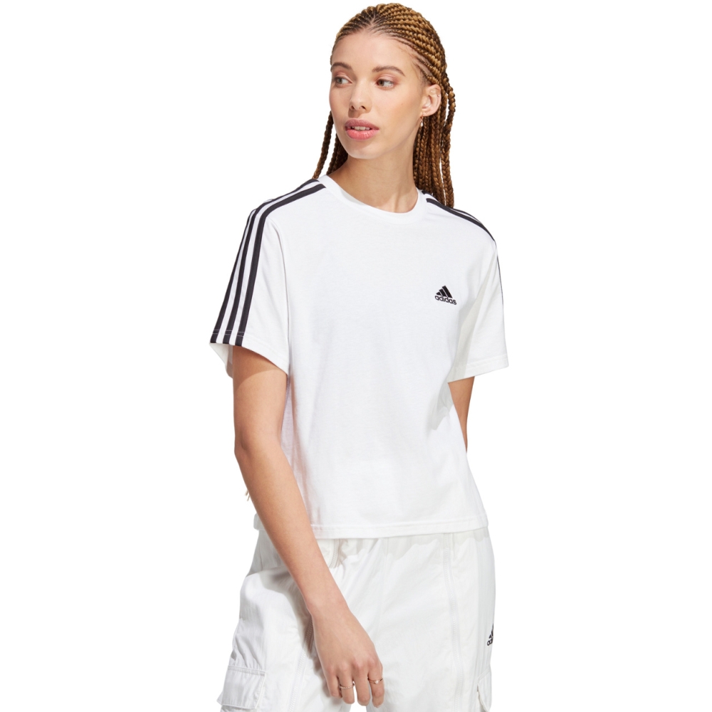 Camasa adidas Essentials 3-Stripes Single Jersey Crop Top 's White-Black HR4915 T- dama