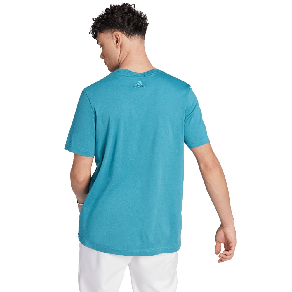 Tricou Camasa T- men's adidas Essentials Single Jersey Linear Embroidered Logo light blue IJ8655