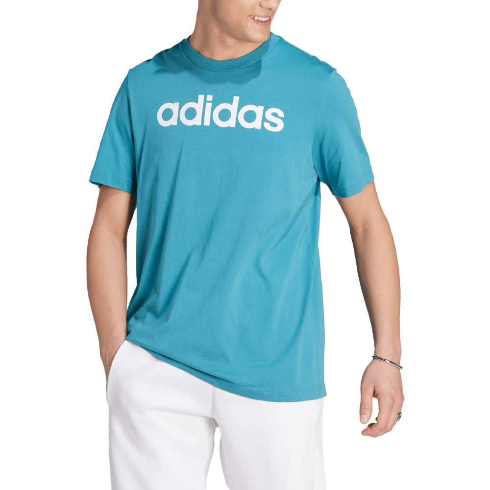 Tricou Camasa T- men's adidas Essentials Single Jersey Linear Embroidered Logo light blue IJ8655