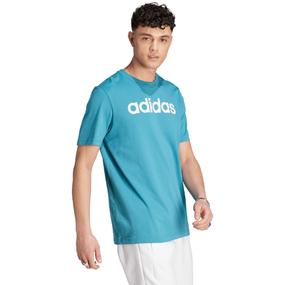 Tricou Camasa T- men's adidas Essentials Single Jersey Linear Embroidered Logo light blue IJ8655