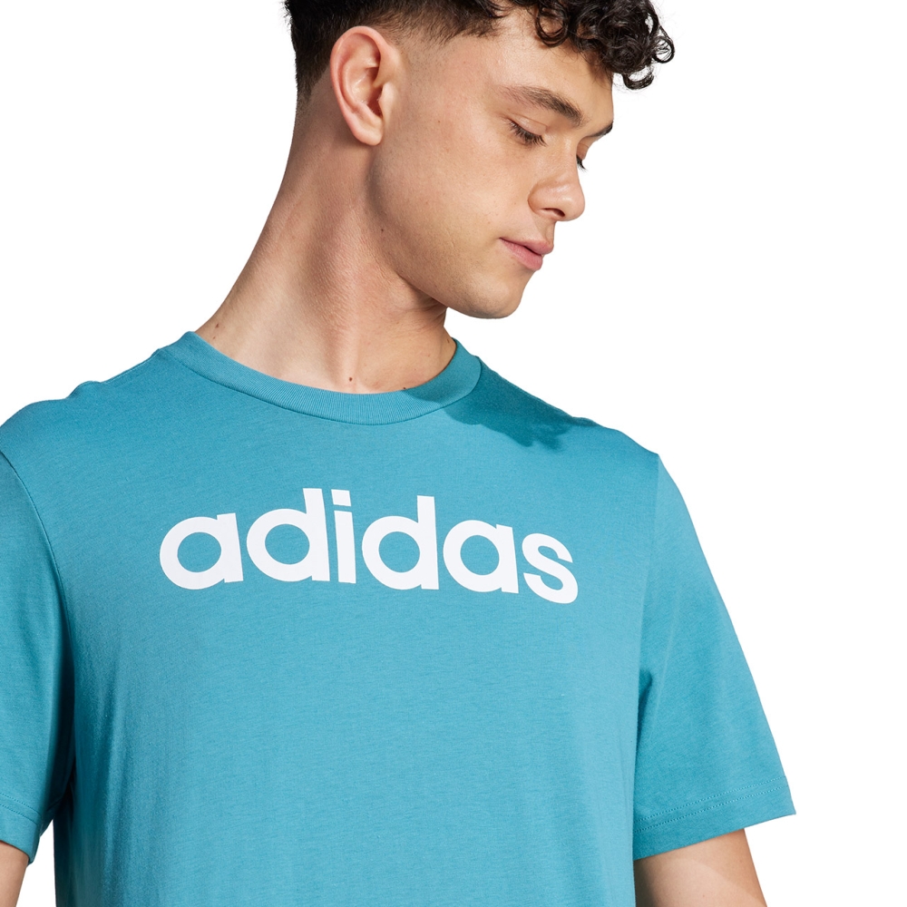 Tricou Camasa T- men's adidas Essentials Single Jersey Linear Embroidered Logo light blue IJ8655