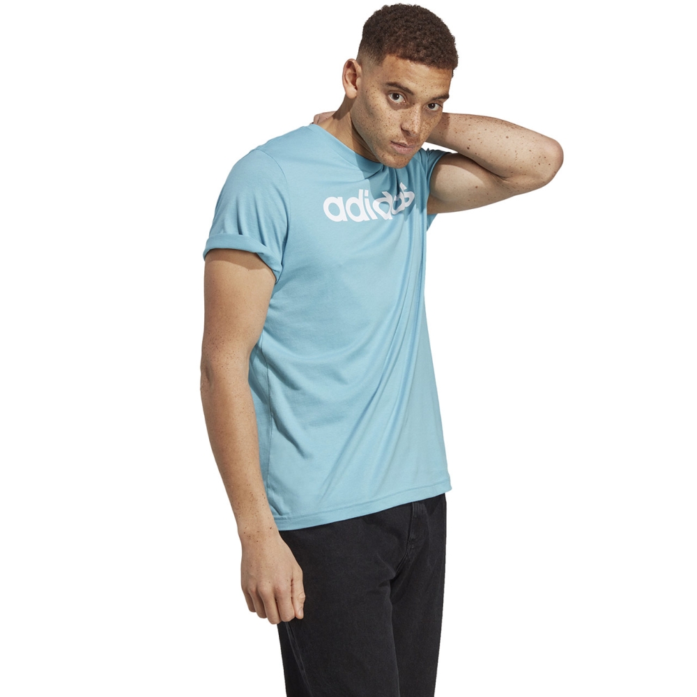 Tricou Men's adidas Essentials Single Jersey Linear Embroidered Logo sky blue IC9287