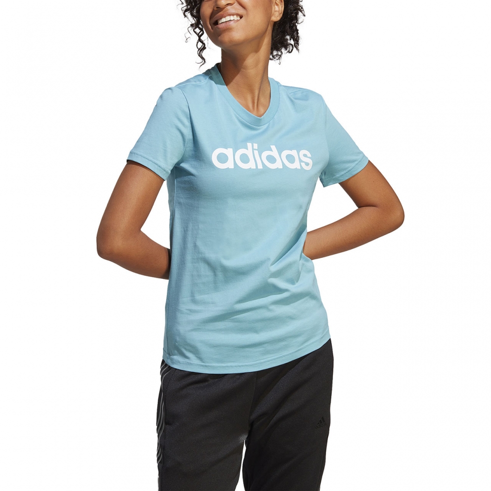 Tricou Koszulka damska adidas Loungewear Essentials Slim Logo blekitna IC0629