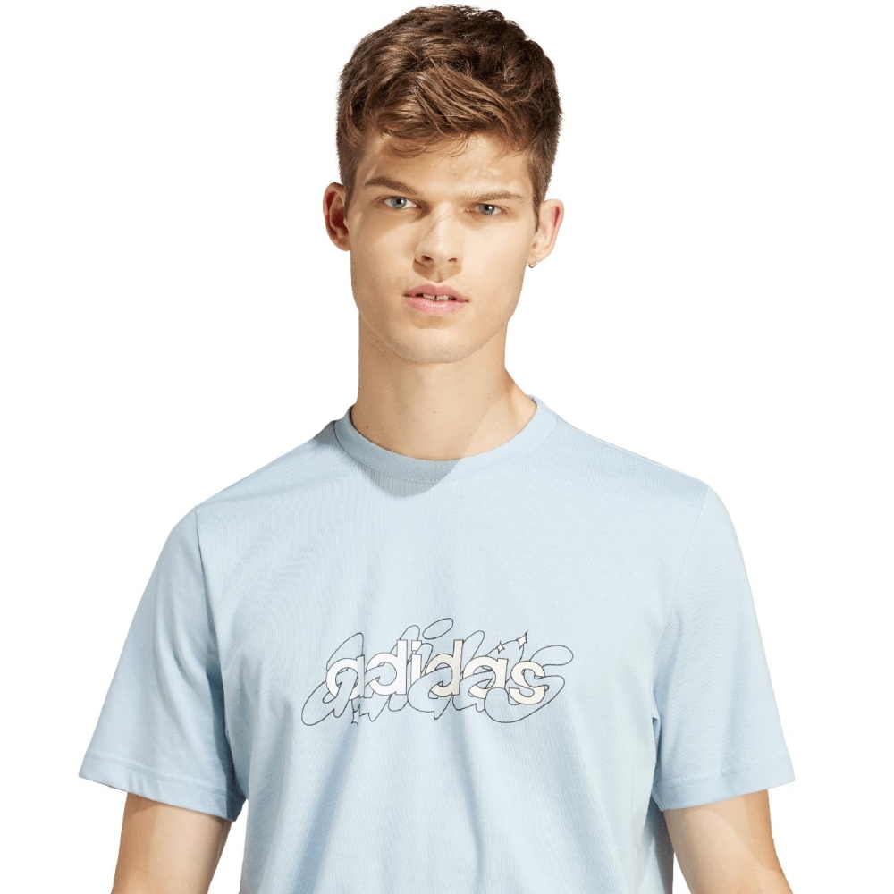 Tricou m adidas Illustrated Linear Graphic albastru deschis IS2867