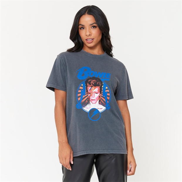 Camasa Character Unisex Acid Wash David Bowie T- Black