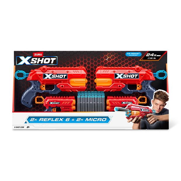 X-Shot Excel Micro 2.0 & Excel Reflex 6 Twin Pack Blaster (24 Darts) by ZURU