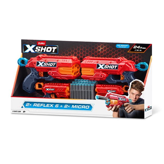 X-Shot Excel Micro 2.0 & Excel Reflex 6 Twin Pack Blaster (24 Darts) by ZURU